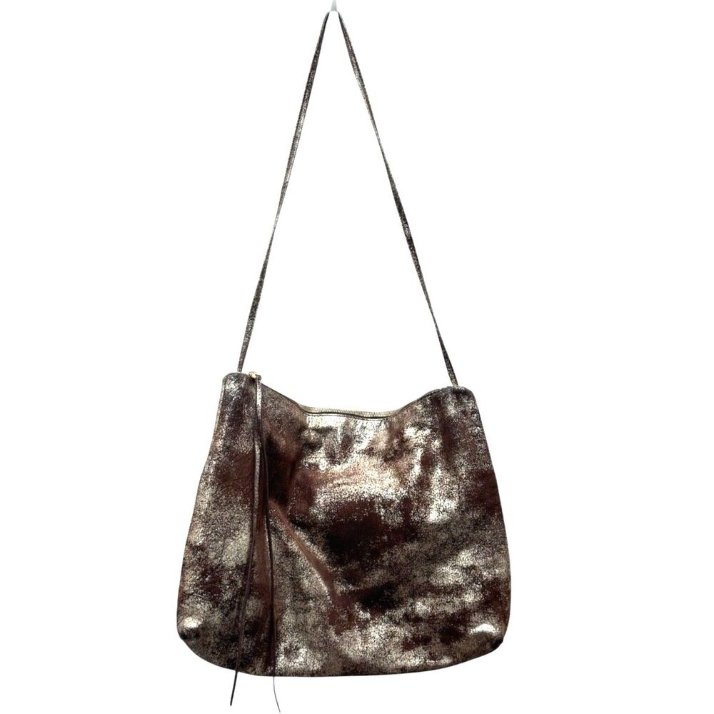 HOBO Limited Edition Metallic Brown Leather Shoulder Bag Purse Ziggy 2022